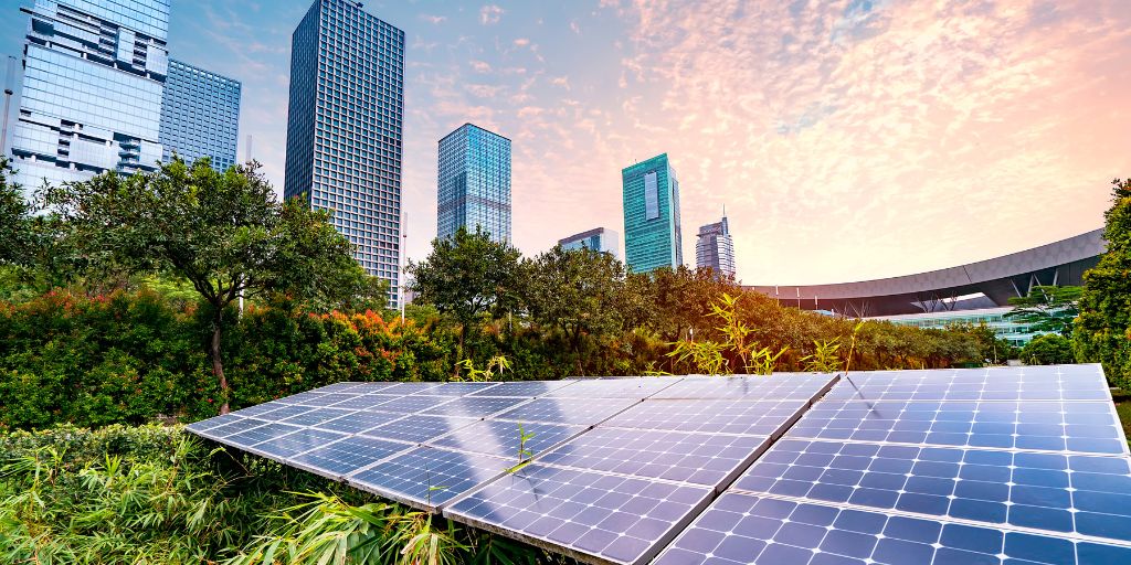 environmental change, solar panels in the city, green city